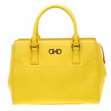 Pre Owned Salvatore Ferragamo Yellow  Leather Beky Tote