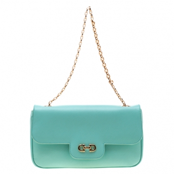 Pre Owned Salvatore Ferragamo Mint Green Leather Gancini Flap Bag