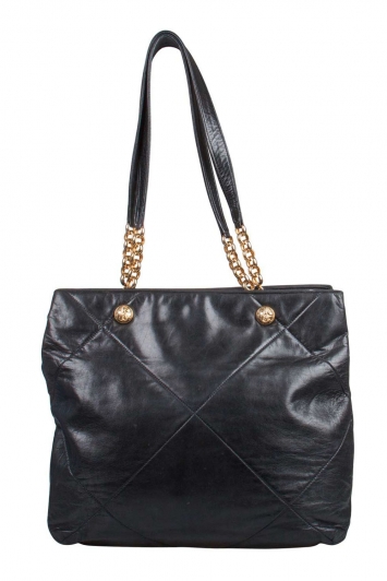 Pre Owned Salvatore Ferragamo Black Leather Vintage Shopper Tote