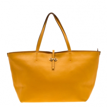 Pre Owned Salvatore Ferragamo Mustard Leather Bice Tote