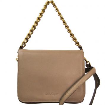 Pre Owned Salvatore Ferragamo Beige Leather Shoulder Bag