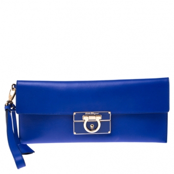Pre Owned Salvatore Ferragamo Blue Leather Afef Gancio Clutch