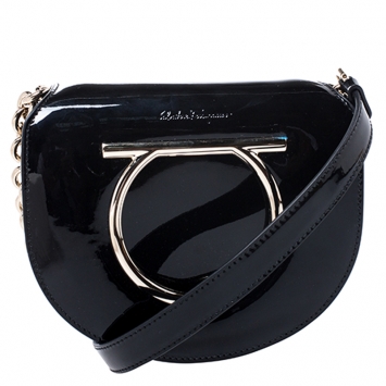 Pre Owned Salvatore Ferragamo Black Patent Leather Sabine Crossbody Bag