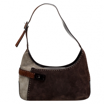 Pre Owned Salvatore Ferragamo Multicolor Suede and Leather Shoulder Bag
