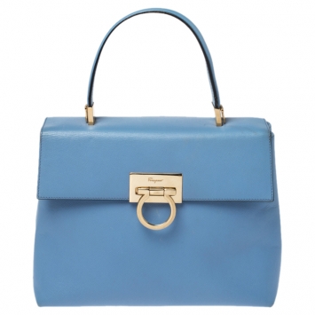 Pre Owned Salvatore Ferragamo Light Blue Leather Kelly Top Handle Bag