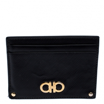 Pre Owned Salvatore Ferragamo Black Leather Gancini Card Holder