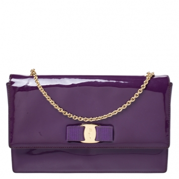 Pre Owned Salvatore Ferragamo Purple Patent Leather Miss Vara Shoulder Bag