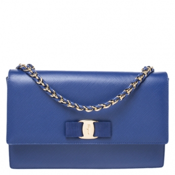 Pre Owned Salvatore Ferragamo Electric Blue Leather Ginny Shoulder Bag