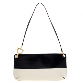 Pre Owned Salvatore Ferragamo Black/Cream Patent Leather Shoulder Bag