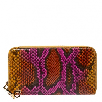 Pre Owned Salvatore Ferragamo Multicolor Snakeskin Effect Leather Limited Edition Zip Around Wallet