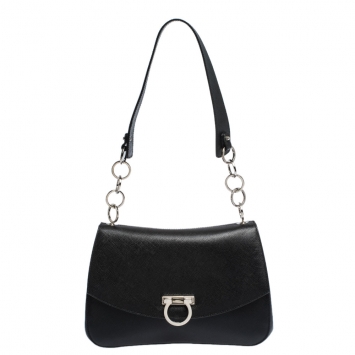 Pre Owned Salvatore Ferragamo Black Leather Flap Shoulder Bag