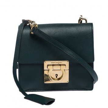 Pre Owned Salvatore Ferragamo Dark Green Leather Marisol Crossbody Bag