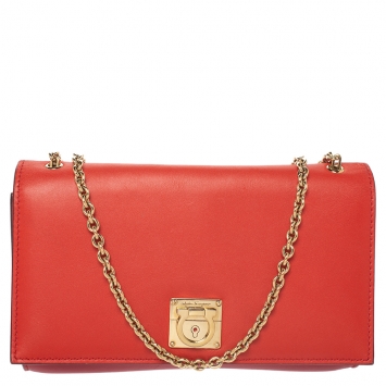 Pre Owned Salvatore Ferragamo Red/Orange Leather Flap Crossbody Bag