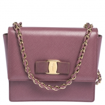 Pre Owned Salvatore Ferragamo Old Rose Leather Ginny Shoulder Bag