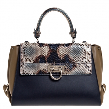 Pre Owned Salvatore Ferragamo Multicolor Leather and Python Medium Sofia Top Handle Bag