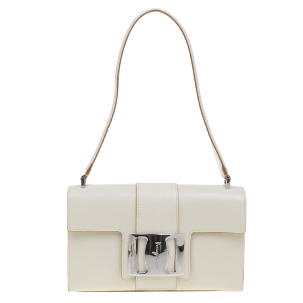 Salvatore Ferragamo White Flap Buckle Shoulder Bag