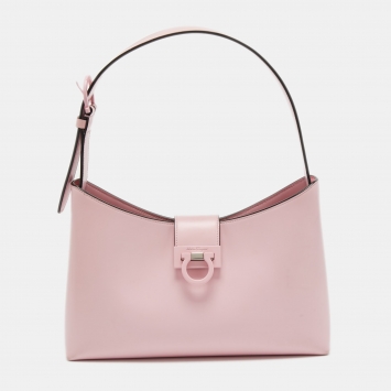Pre Owned Salvatore Ferragamo Light Pink Leather Trifolio Shoulder Bag