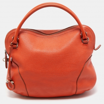 Pre Owned Salvatore Ferragamo Orange Leather Logo Satchel