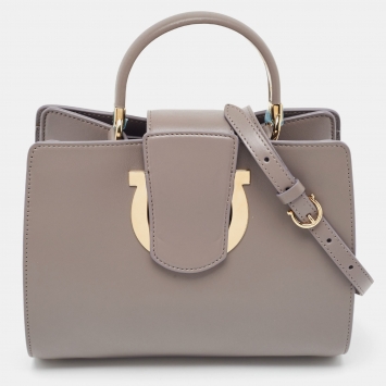 Pre Owned Salvatore Ferragamo Grey Leather Thalia Top Handle Bag