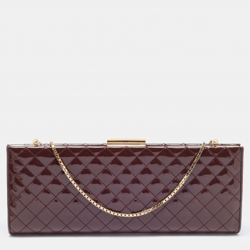 Pre Owned Salvatore Ferragamo Burgundy Quilted Patent Leather Chain Clutch