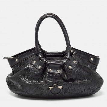Pre Owned Salvatore Ferragamo Black Pebbled Leather Satchel