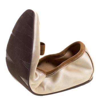 Pre Owned Salvatore Ferragamo Beige Satin My Joy Scrunch Ballet Flats Size 39
