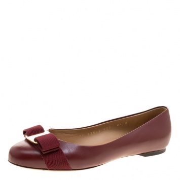 Pre Owned Salvatore Ferragamo Burgundy Leather Varina Ballet Flats Size 35