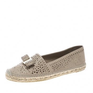 Pre Owned Salvatore Ferragamo Beige Leather Galaxy Espadrilles Size 40.5