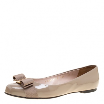 Pre Owned Salvatore Ferragamo Beige Patent Leather Varina Ballet Flats Size 36