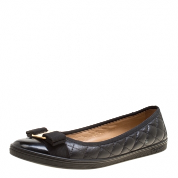 Pre Owned Salvatore Ferragamo Black Quilted Leather Rufina Sneaker Ballet Flats Size 38