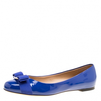 Pre Owned Salvatore Ferragamo Blue Patent Leather Varina Ballet Flats Size 39