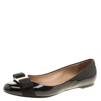 Pre Owned Salvatore Ferragamo Black Patent Leather Varina Ballet Flats Size 35.5