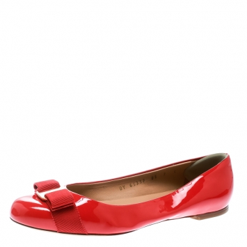 Pre Owned Salvatore Ferragamo Red Patent Leather Varina Ballet Flats Size 37.5