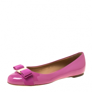 Pre Owned Salvatore Ferragamo Pink Patent Leather Varina Ballet Flats Size 36.5
