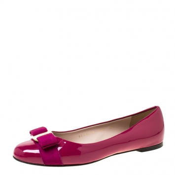 Pre Owned Salvatore Ferragamo Pink Patent Leather Varina Ballet Flats Size 37