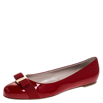 Pre Owned Salvatore Ferragamo Red Patent Leather Varina Bow Ballet Flats Size 41