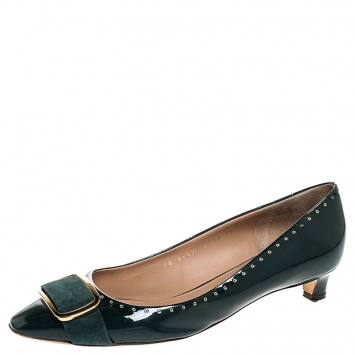 Pre Owned Salvatore Ferragamo Green Patent Leather Grommet Lilas Buckle Pumps Size 41