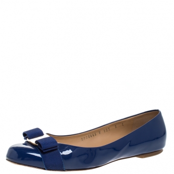 Pre Owned Salvatore Ferragamo Blue Patent Leather Varina Ballet Flats Size 38.5