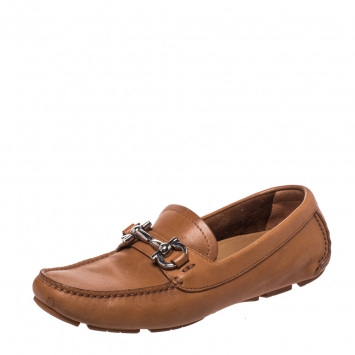 Pre Owned Salvatore Ferragamo Brown Leather Gancio Bit Loafers Size 35.5
