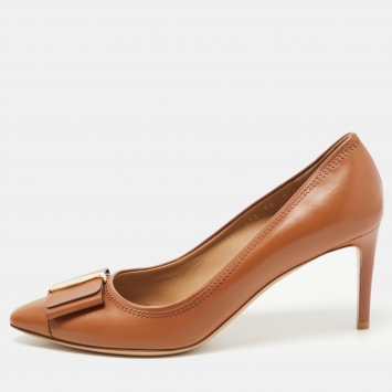 Pre Owned Salvatore Ferragamo Brown Leather Oversized Bow Pumps Size 40.5