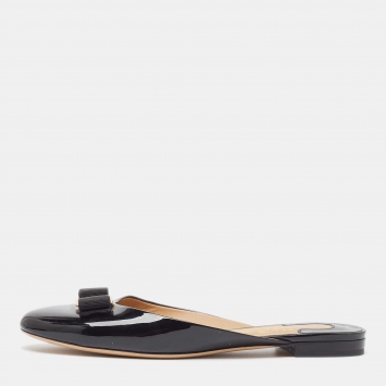 Pre Owned Salvatore Ferragamo Black Patent Bow  Mules Size 39