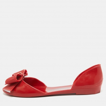 Pre Owned Salvatore Ferragamo Red Jelly Barbados Ballet Flats Size 37.5
