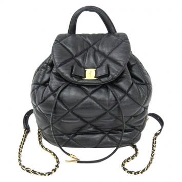 Pre Owned Salvatore Ferragamo Black Quilted Leather Vara Backpack