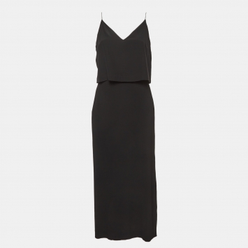 Pre Owned Sandro Black Crepe V Neck Sleeveless Midi Dress M