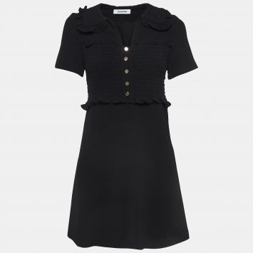 Pre Owned Sandro Black Crepe Ombline Smocked Mini Dress S