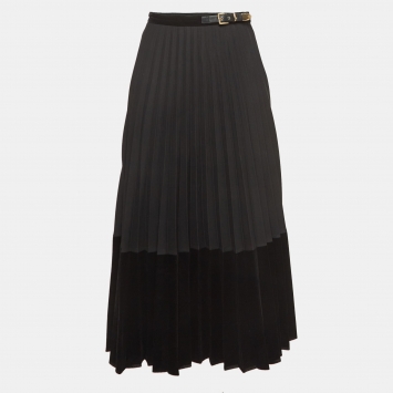 Pre Owned Sandro Black Velvet Pleated Midi Skirt M