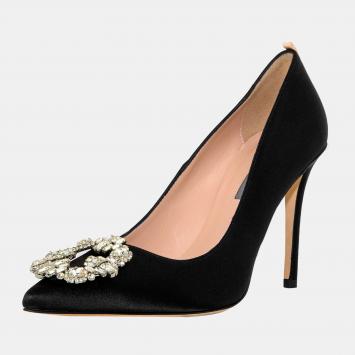Pre Owned SJP Sarah Jessica Parker 100MM BLACK SATIN AMIRA 41