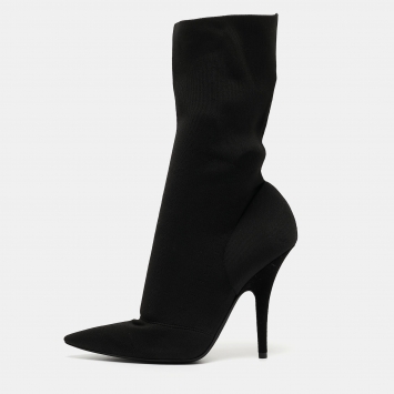 Pre Owned Yeezy Season 6 Black Stretch Fabric Ankle Booties Size 38.5