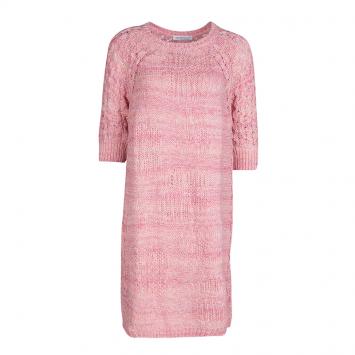 Pre Owned See By Chloe Pink Cotton Chunky Knit Short Sleeve Sweater Dress L