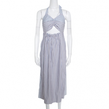 Pre Owned See by Chloe Blue Striped Cotton Cutout Detail Halter Dress M